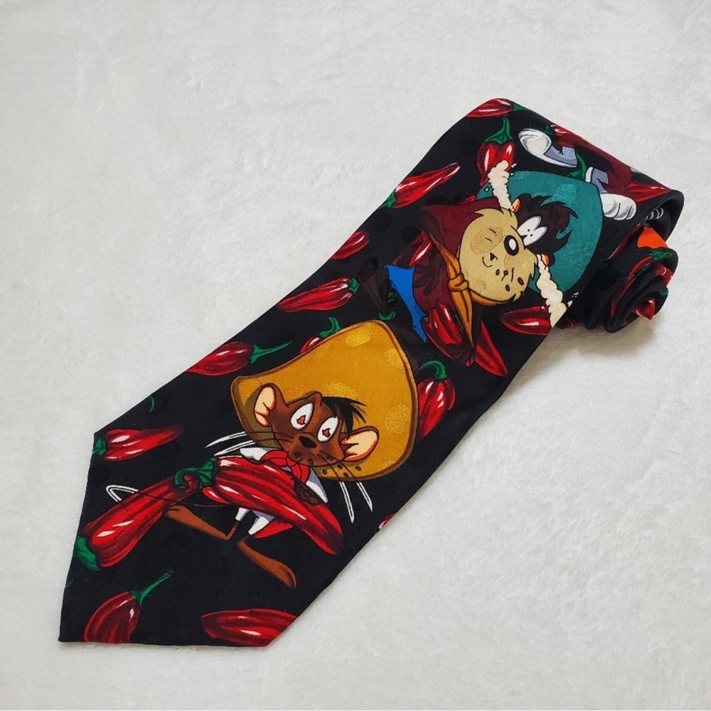 Warner‎ Bros Looney Tunes Speedy Gonzalez Tazmanian Devil 100% Silk Tie. Size OS